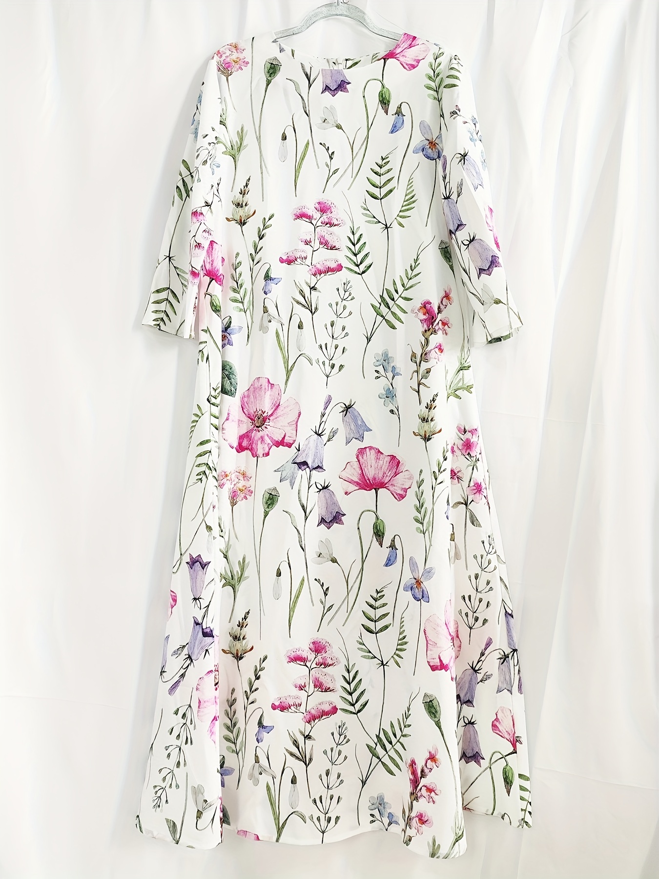 Платье с круглым вырезом с цветочным принтом, элегантное платье с рукавами 3/4, женская одежда