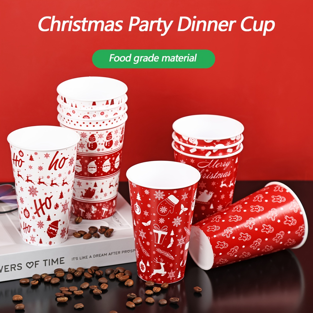 10Pcs Christmas Plastic Water Cups,12oz Reusable Party Cups for Xmas  Events, Cute Christmas Element Design Ideal Tumbler Gift