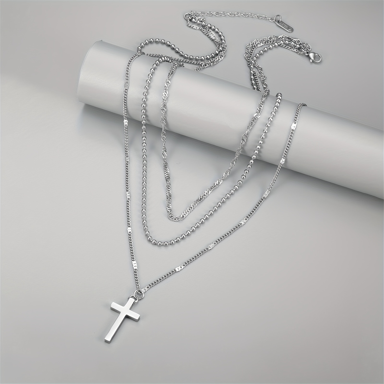 

Simple Multilayer Cross Stainless Steel Ladies Pendant Necklace Elegant Jewelry