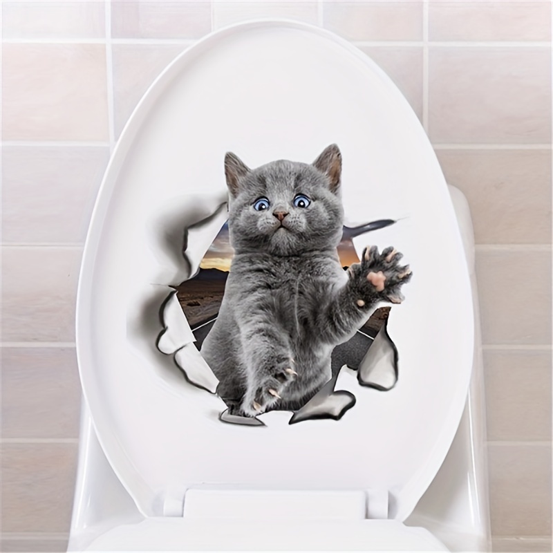 Sticker Mural Toilettes Sticker Wc Stickers Toilette Creative 3D Chat En  Trois Dimensions Briser La Décoration Murale Kitty Animal De Compagnie