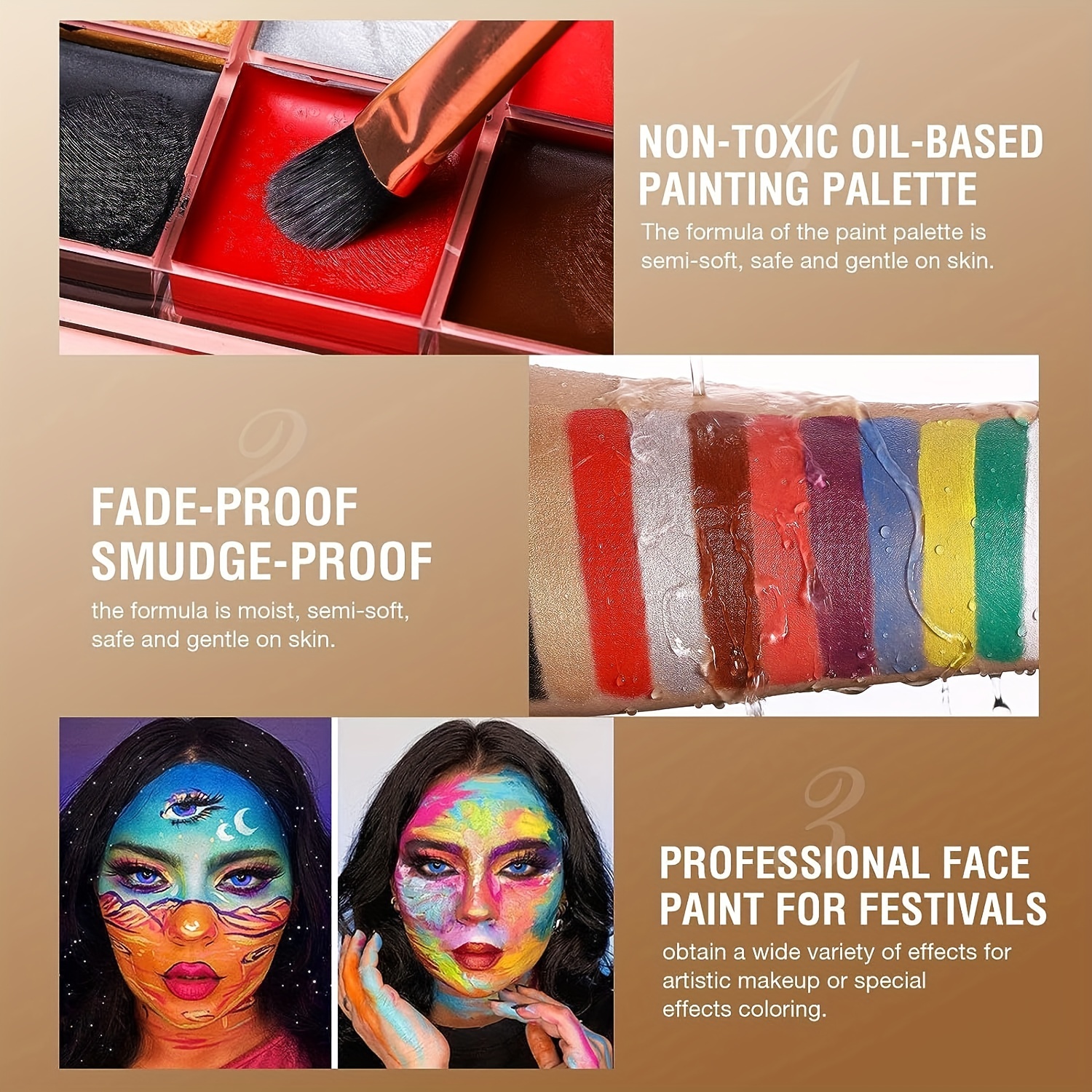 Face Paint Palette Makeup Kit 12 Water based Paints for Halloween