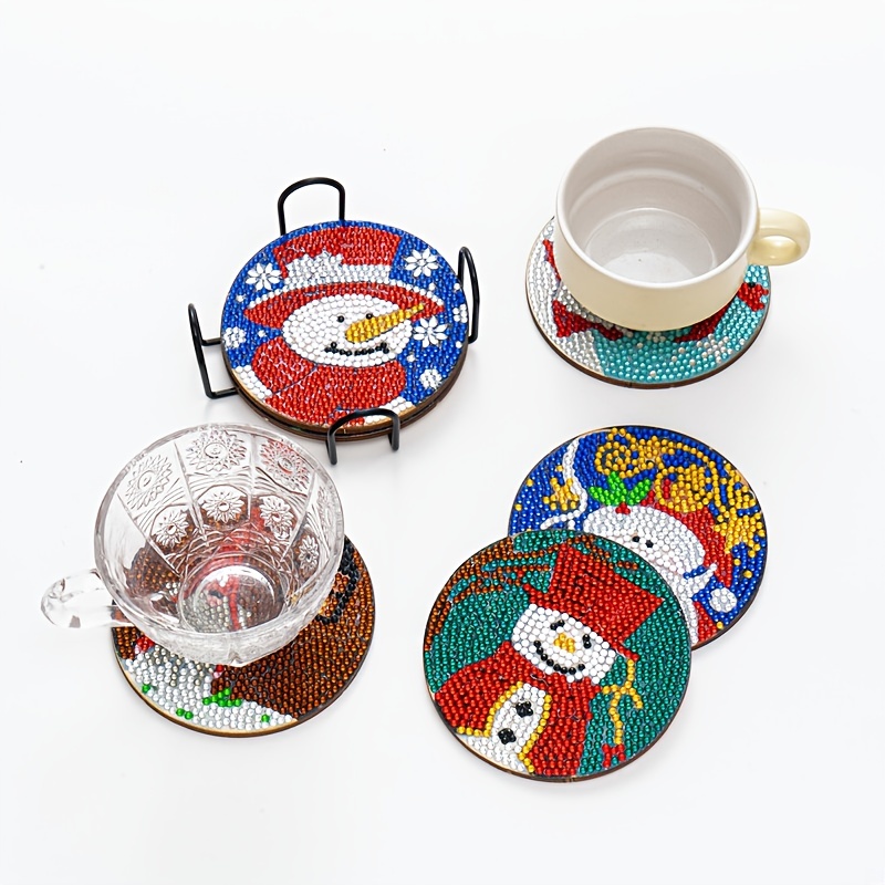 Christmas Snowman Diamond Painting Coaster Kit, Diamond Art Wood Coaster  With Holder For Adult Beginners, Craft Supplies Gift, Size - Temu