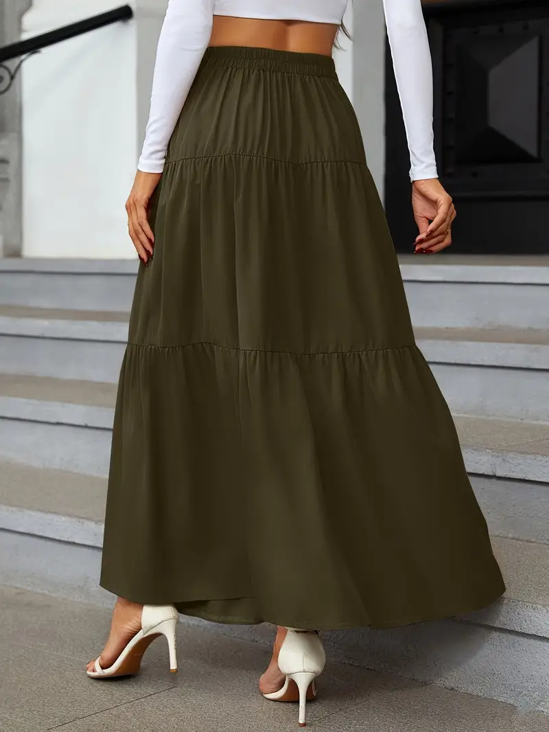 high waist tiered skirts casual solid button front maxi skirts womens clothing details 15