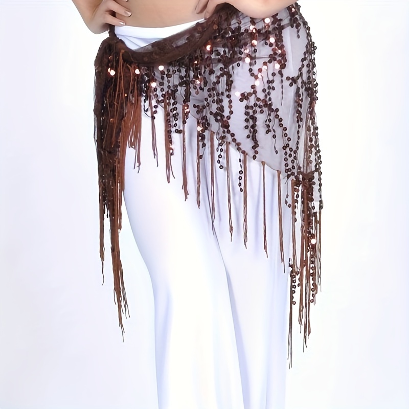 Women Belly Dance Hip Scarf Tribal Fringe Sequins Triangle - Temu Canada