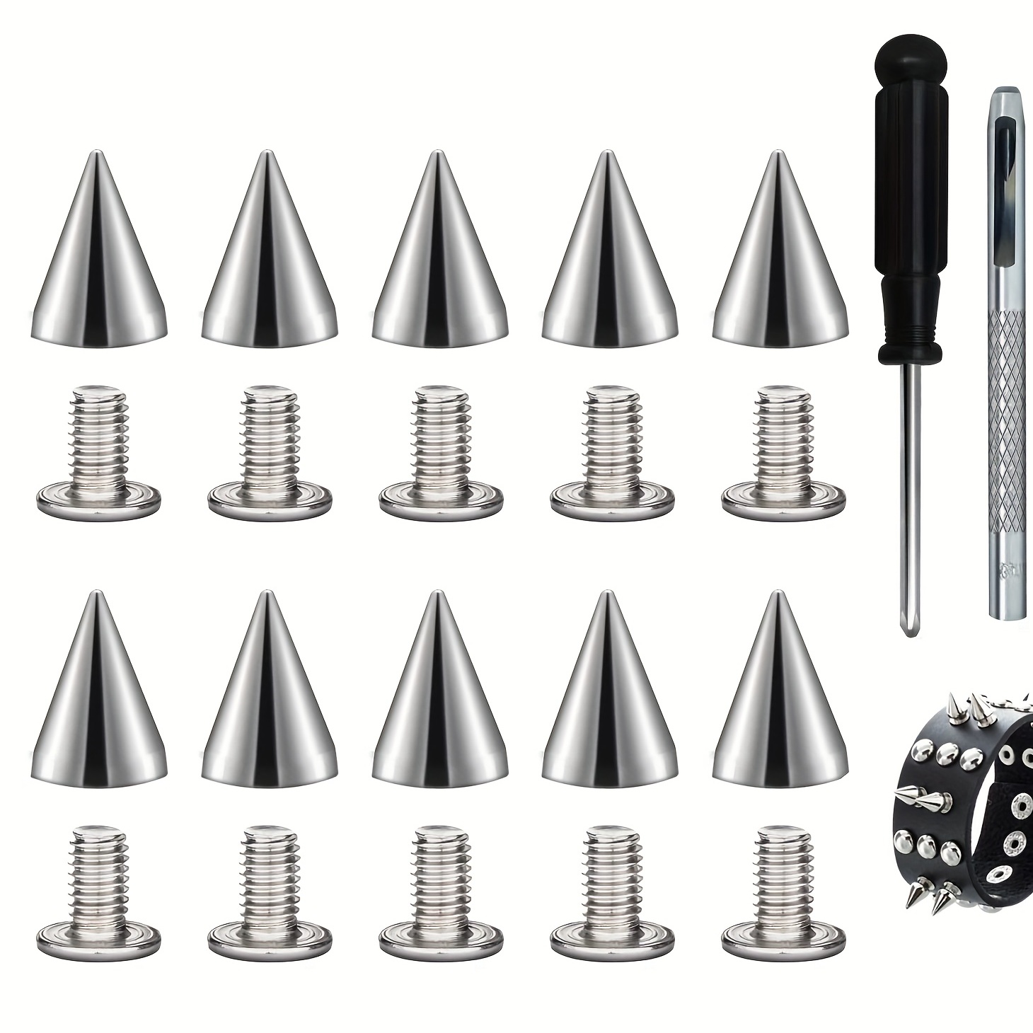 100pcs/set 9.5mm Silver Cone Studs And Spikes DIY Craft Cool Punk Garment  Rivets For Clothes Bag Shoes Leather DIY Handcraft - Price history & Review