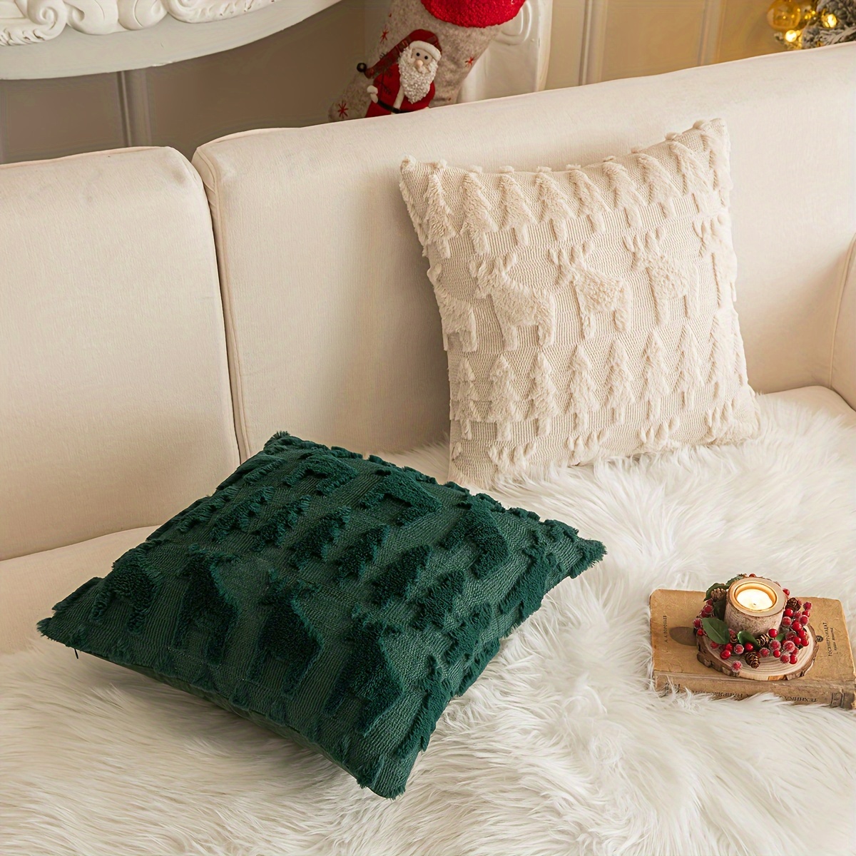 1PC Housse De Coussin En Peluche De Noël Brodée D'un Côté Avec Des