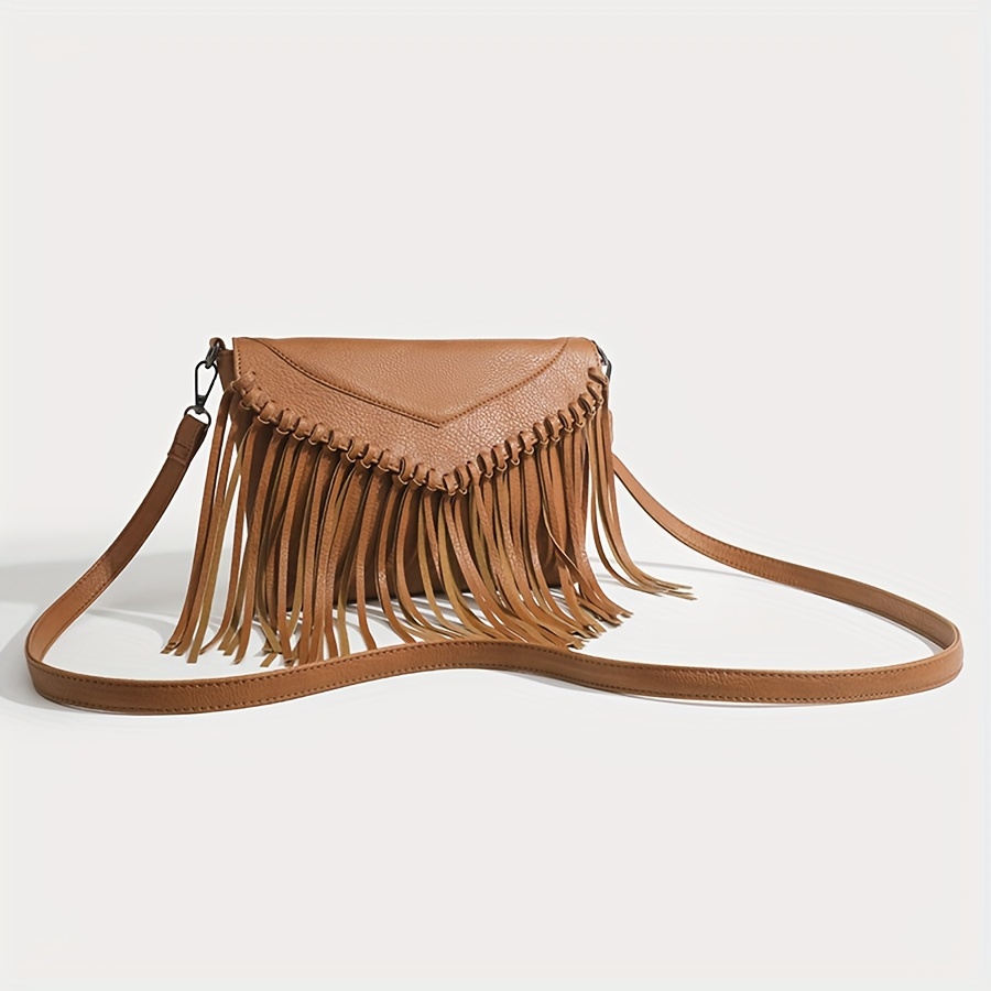 Korean Fashion Boho Fringed Crossbody Bag PU Letter Vintage Brown Shoulder  Bag Tassel Bohemian Hippie Gypsy Tribal Messenger Bag