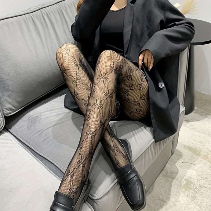 Women White Fishnet Pantyhose Cream Color Velvet Bow Hollow Holes Tights  Tattoos Tights for girls
