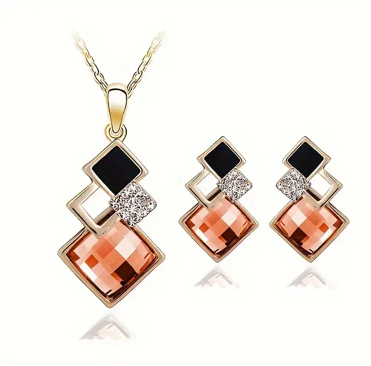 1 pair of earrings 1 necklace elegant jewelry set geometric design multi colors for u to choose match daily outfits party accessories details 7