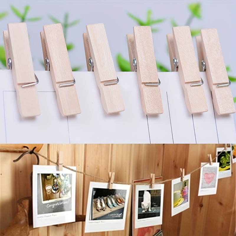100 Mini NATURAL Wood 1 Inch Wooden Photo Paper Clothespin