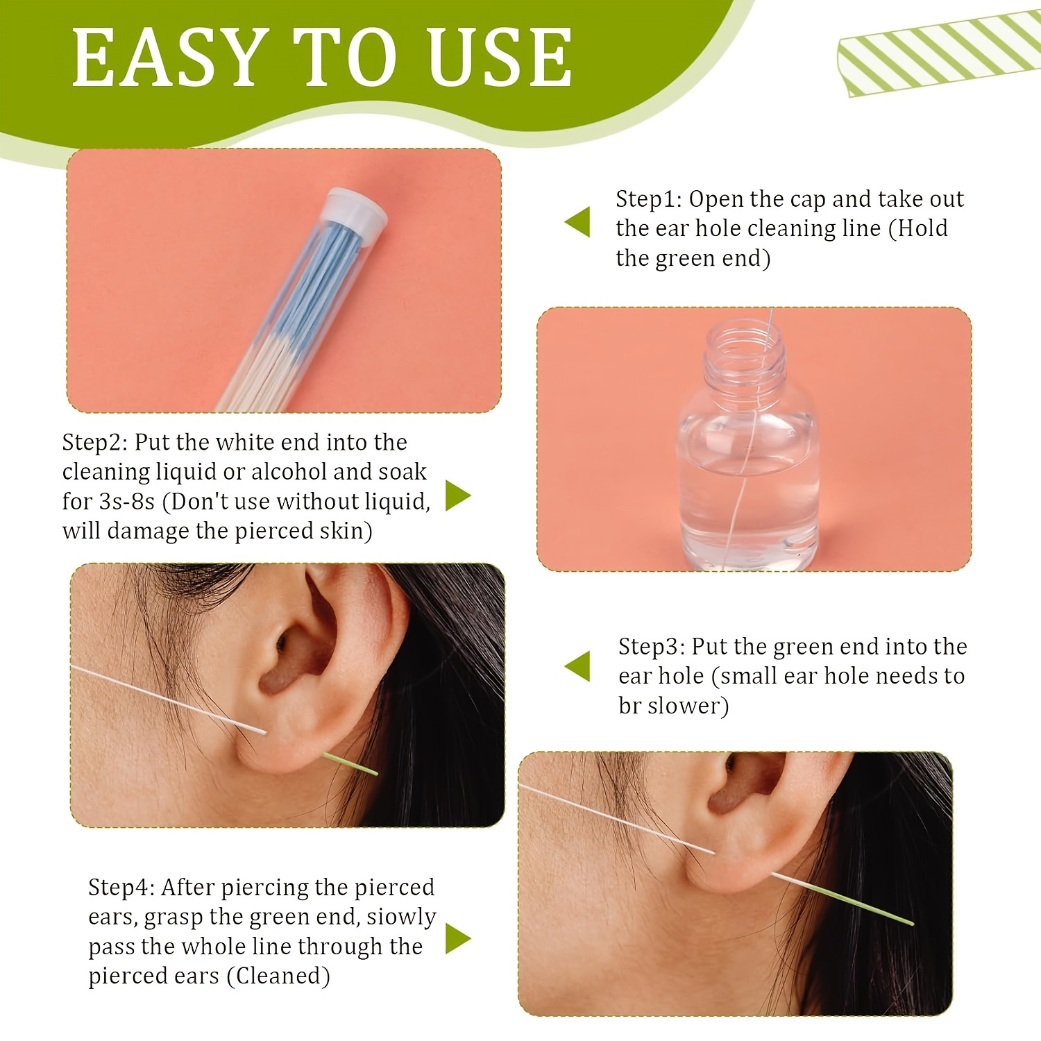 Earrings Hole Cleaner Floss Disposable Piercing Aftercare - Temu
