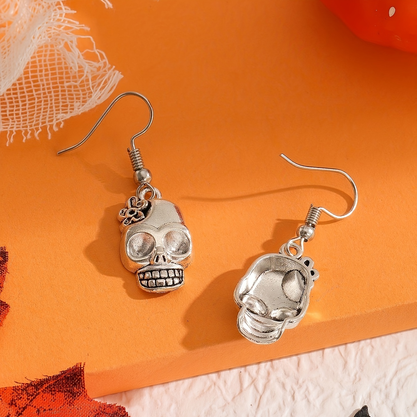 Gothic Punk Style Halloween Silvery Skull Drop Earrings