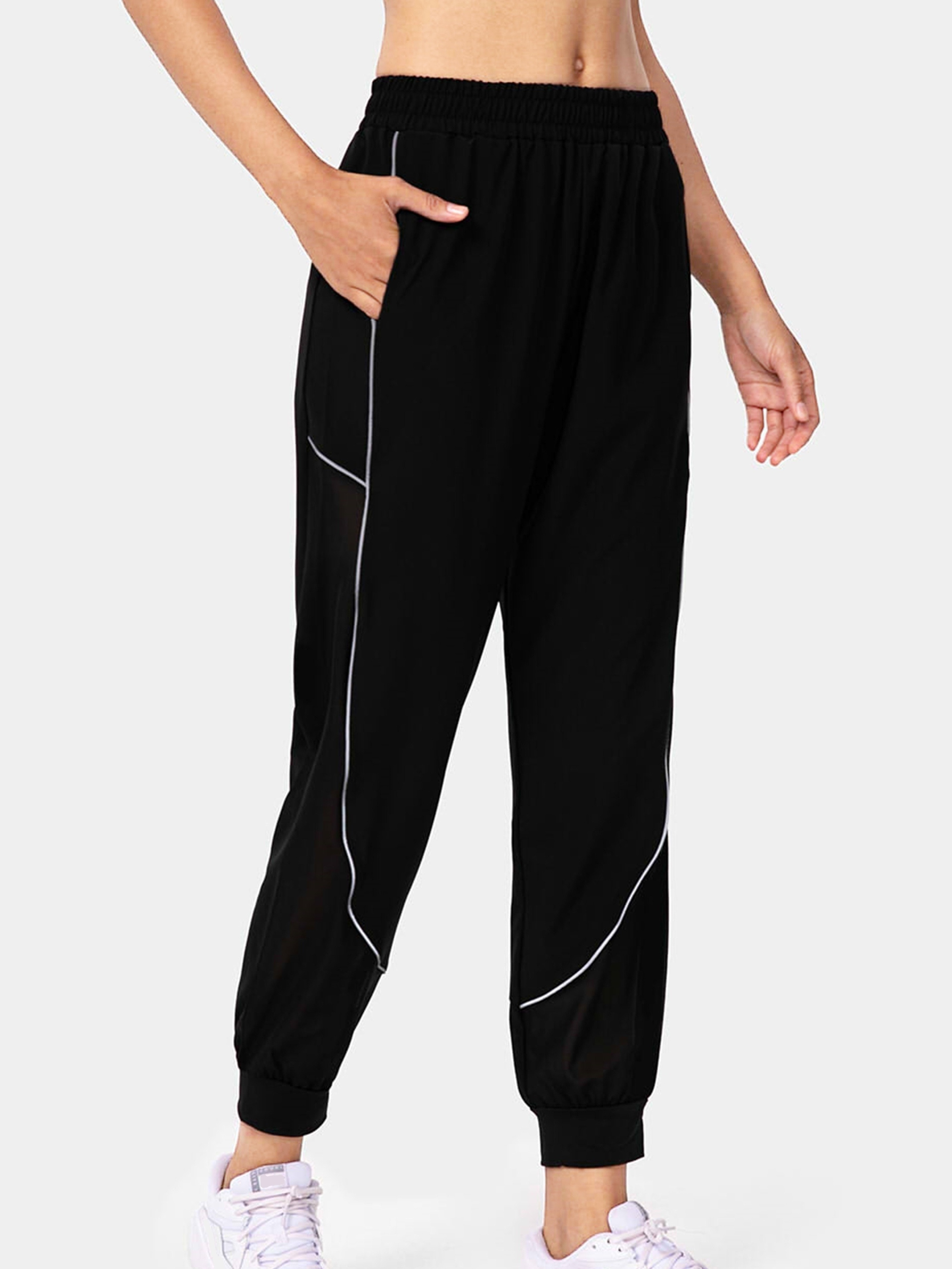 Pantalones deportivos sueltos para mujer, de talla grande, pantalones  deportivos de cintura alta, con bolsillos (negro, S)