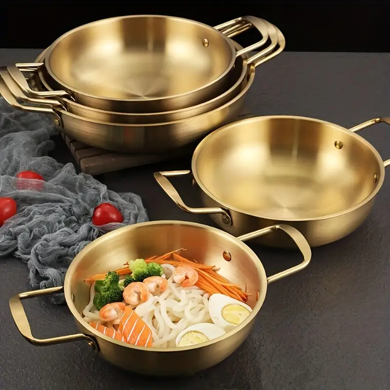 Portable Stainless Steel Seafood Pot For Korean Ramen And Golden