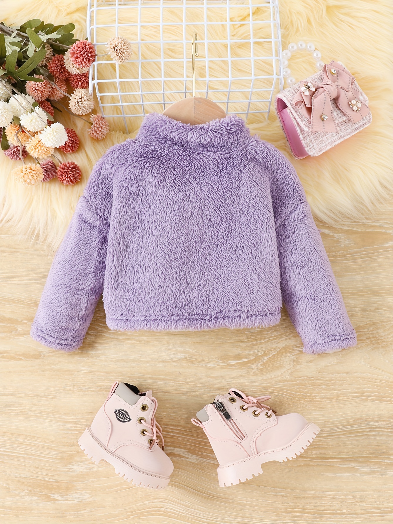 Winter Windproof Plush Jacket, Stylish Stand Collar Baby Girls Autumn  Winter Warm Coat, Cozy Cute Zipper Top