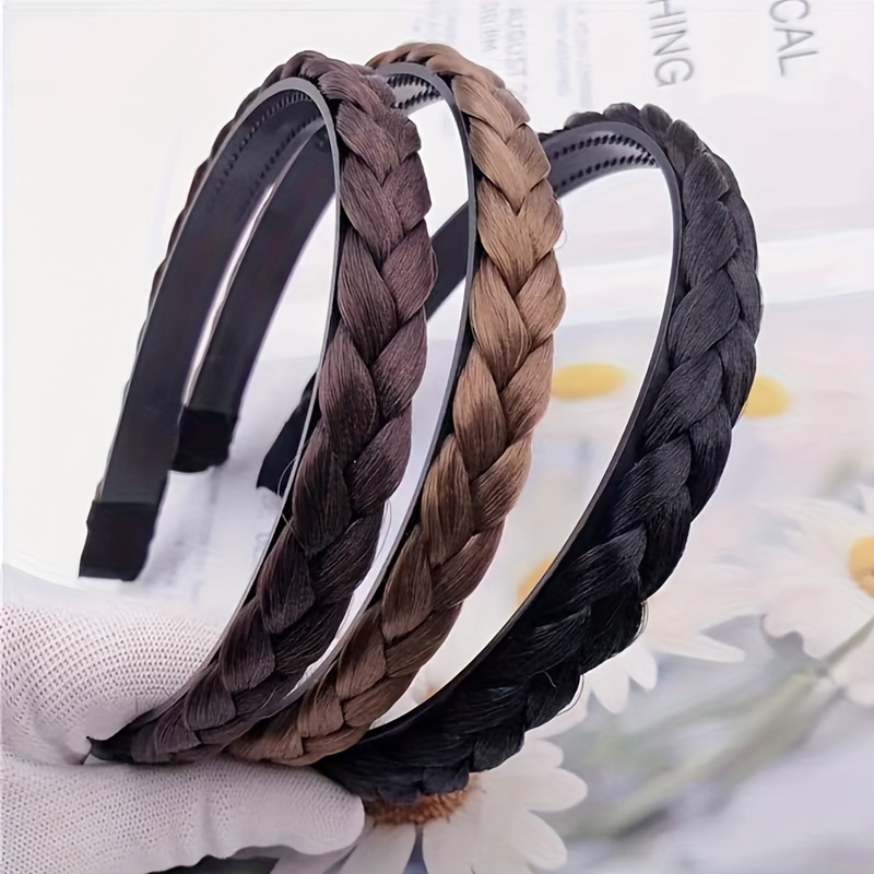 Braided Headband Hair Chunky Braided Headband Plaited Hair Band Wide  Plaited Braids Elastic Stretch Braid Hairband Synthetic Hairpiece For Girls  And Women (Large-five strands braided, 18/613) 