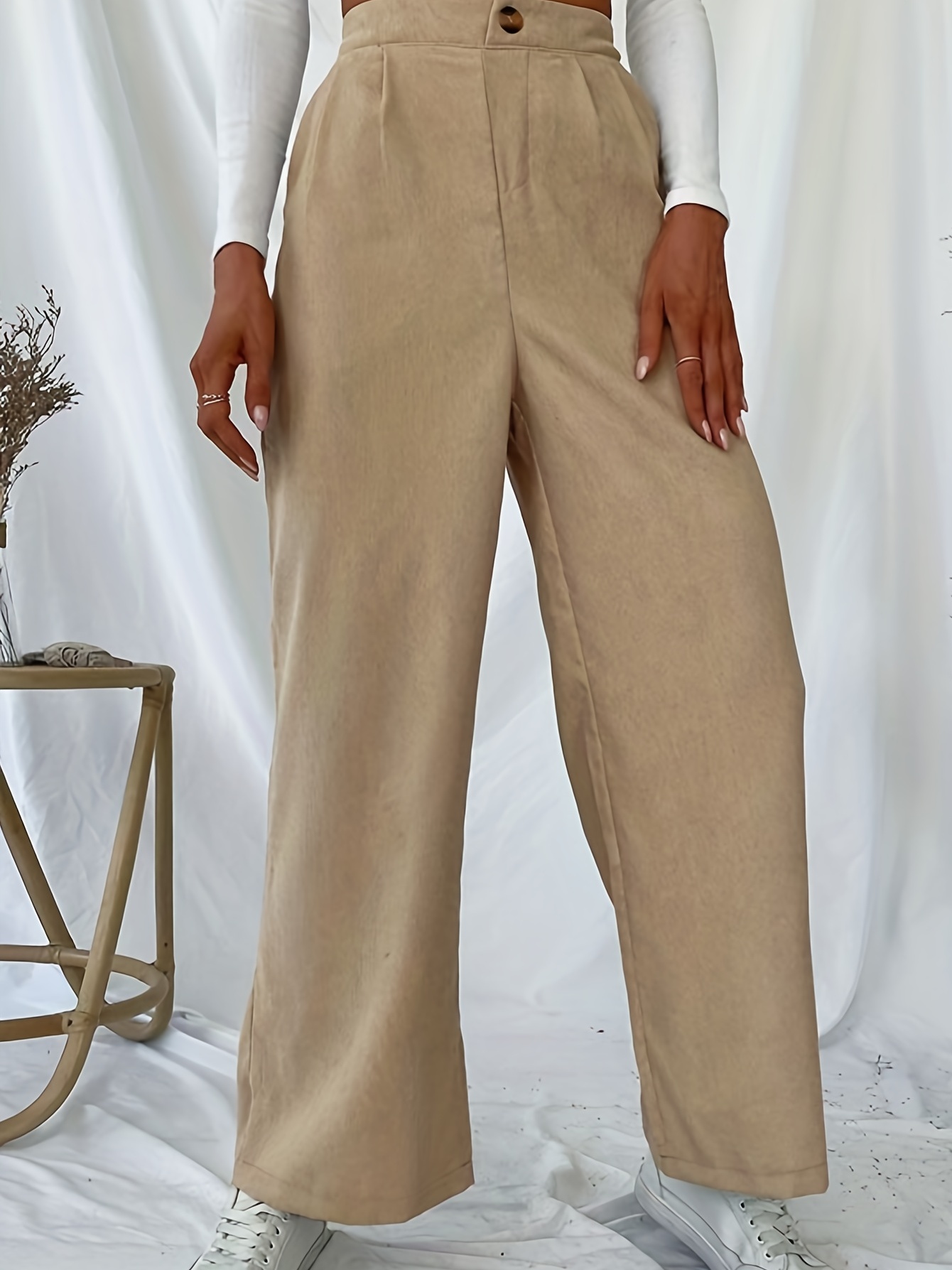 Solid Simple Pants Casual High Waist Wide Leg Work Pants - Temu