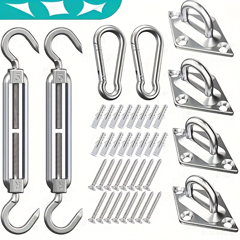 

40pcs, Sun Shade Hardware Kit 304 Stainless Steel For Rectangular Square Triangle Sun Shade Installation Patio Lawn And Garden, Heavy Duty Anti-rust Shade Hardware Kit, 5in