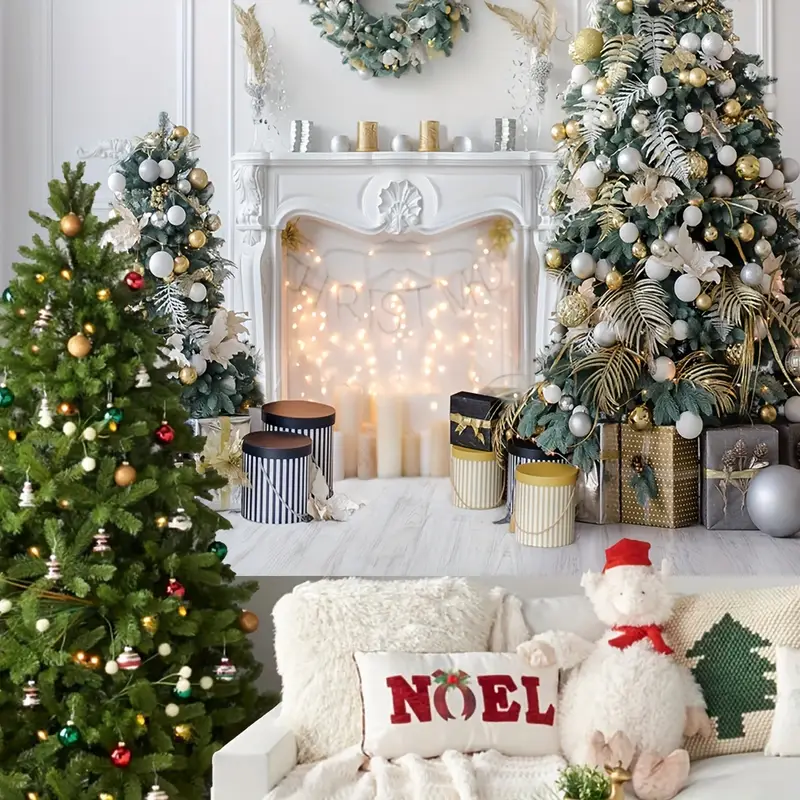 1pc christmas white fireplace gift christmas tree photography backdrop vinyl indoor living room winter christmas photography backdrop new years eve party photo studio props christmas decor christmas party decor supplies 7x5ft 8x6ft details 6