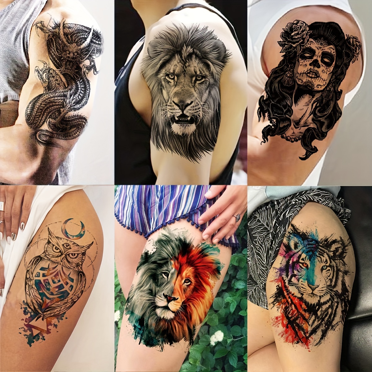 69 Sheets 3D Realistic Tiger Lion Temporary Tattoos For Women Forearm Men  Arm, Half Sleeve Wolf Owl Skull Skeleton Waterproof Fake Tattoos For Adults