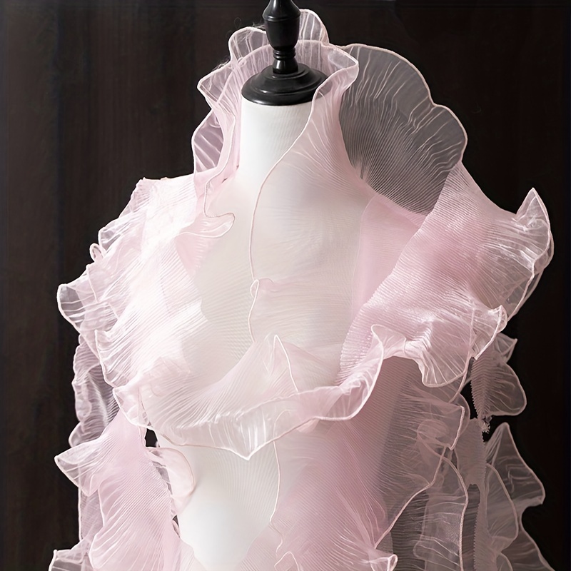 5 Yards Retro Ruffle Pleated Chiffon Trim Dress Bag Decoration Tulle Fabric  Applique Trimming Craft Sewing (White Ruffle)