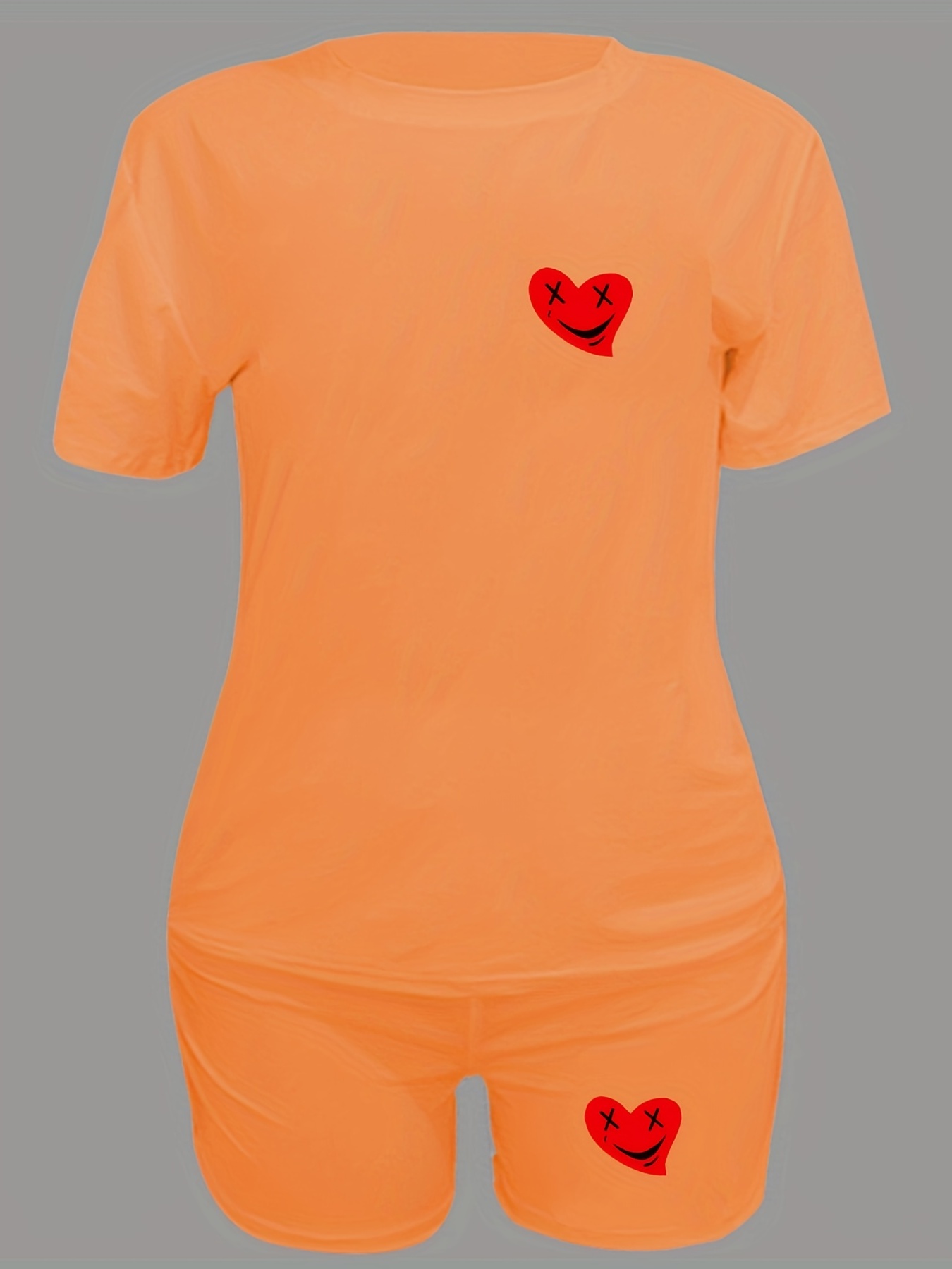Heart Print Two piece Set Casual T shirt & Sporty Short