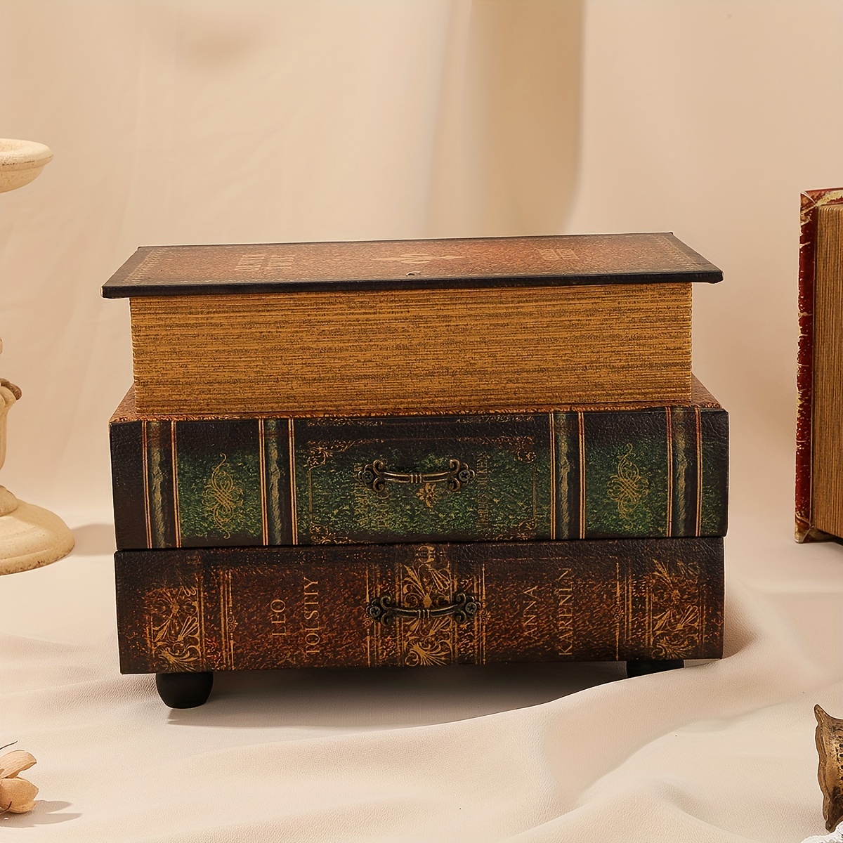 Vintage Book Styling Storage Box Wooden Painted Organizer - Temu