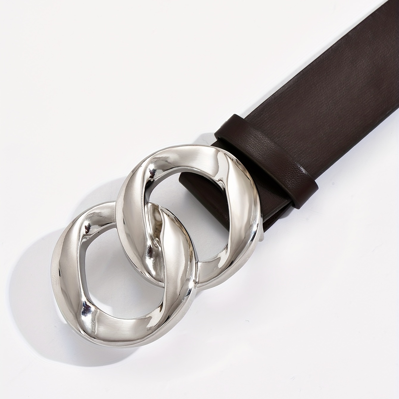 Geometric Double Ring Buckle Belt Stylish Solid PU Leather Belt Girdle