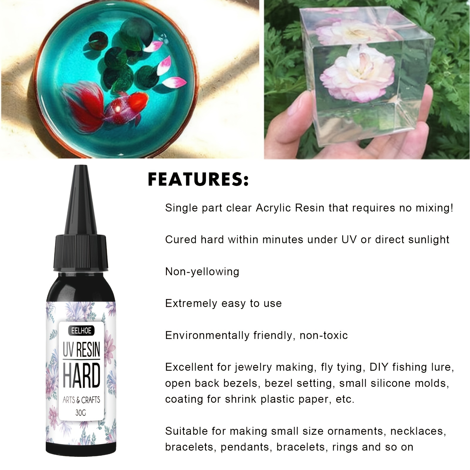 UV Resin-15 Pieces 30ml Upgrade I Minute Quick Cure! Hard Type Crystal Clear Epoxy Resin, UV Glue Ultraviolet Curing, Solar Cure Sunlight Activated