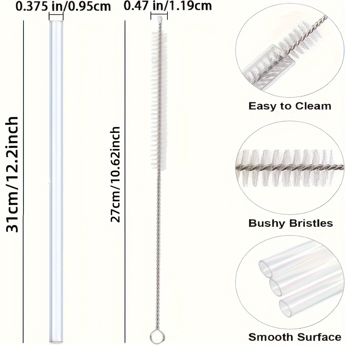 9 Inch, Set of 6 Clear Replacement Acrylic Straws and 1 Nylon Straw  Cleaning Brush for 16oz, 20oz,Tumblers