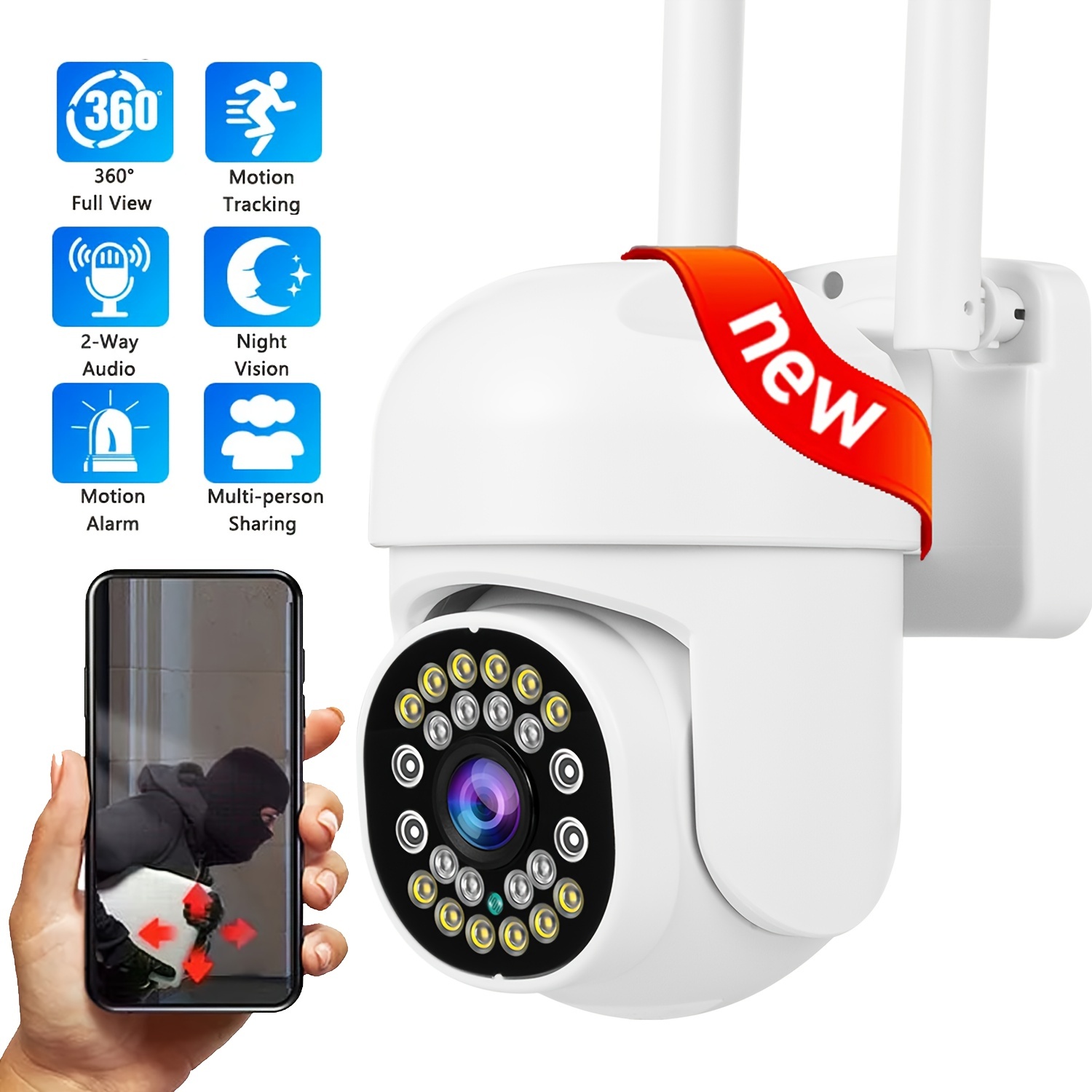 Caméra Surveillance WiFi Extérieure PTZ Caméra IP 360° Vision Nocturne