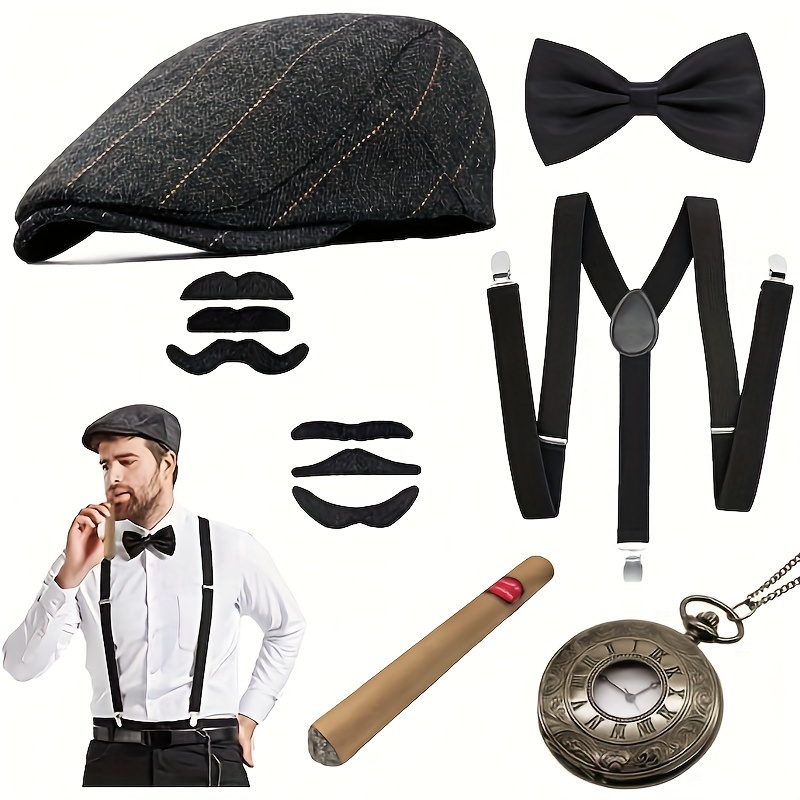 WNGDS 1920s Mens Gatsby Gangster Costume Accessories Set Old Man Costume  Grandpa Accessories Set