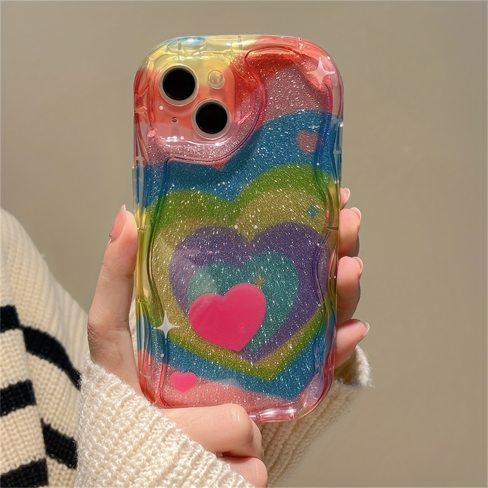  Cute Love Heart Transparent Phone Case for iPhone 14