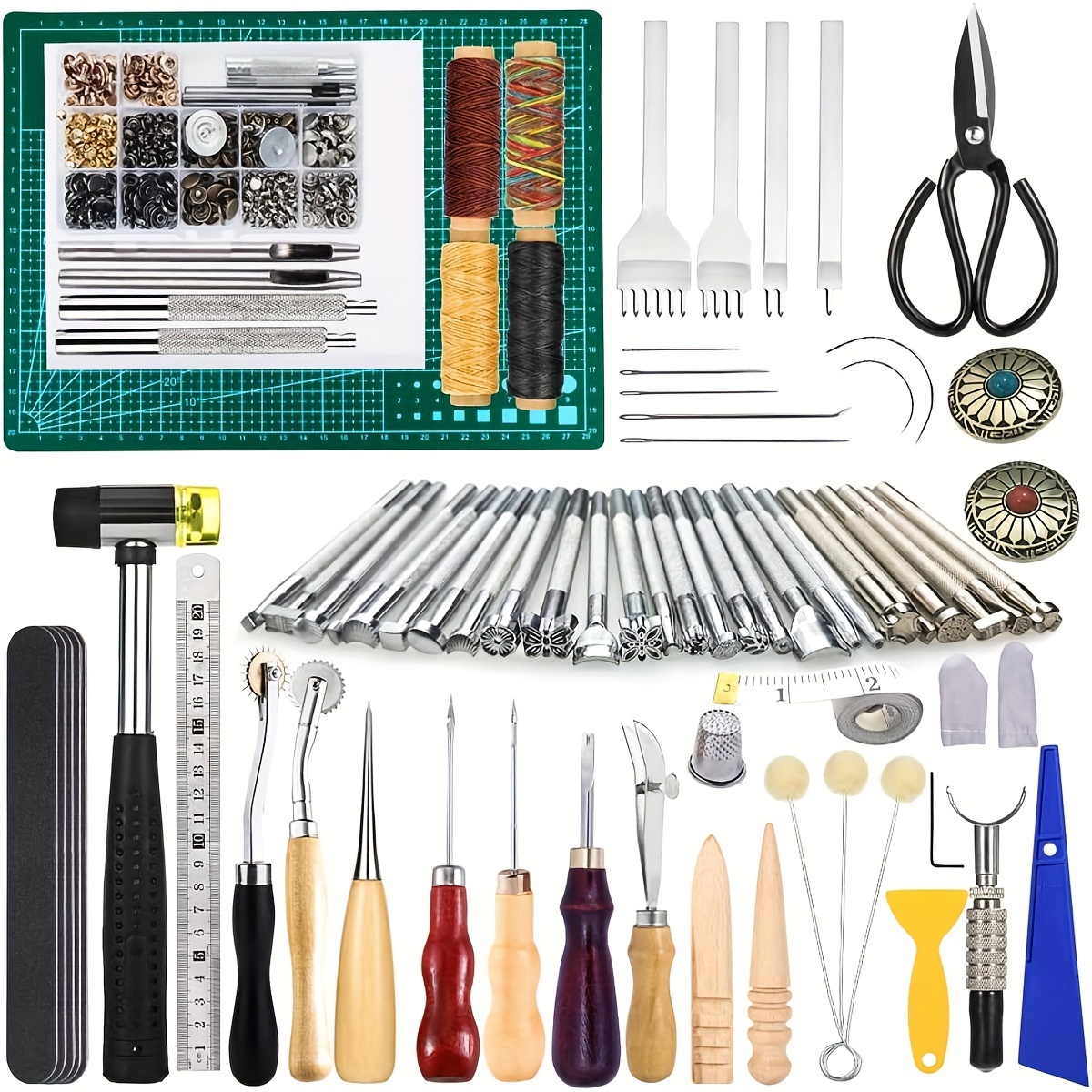 18pcs/set Leatherworking Set DIY Metal Leather Sewing Kit Portable Leather Crafting Tool Set, Size: 15 cm, Show As Pictures