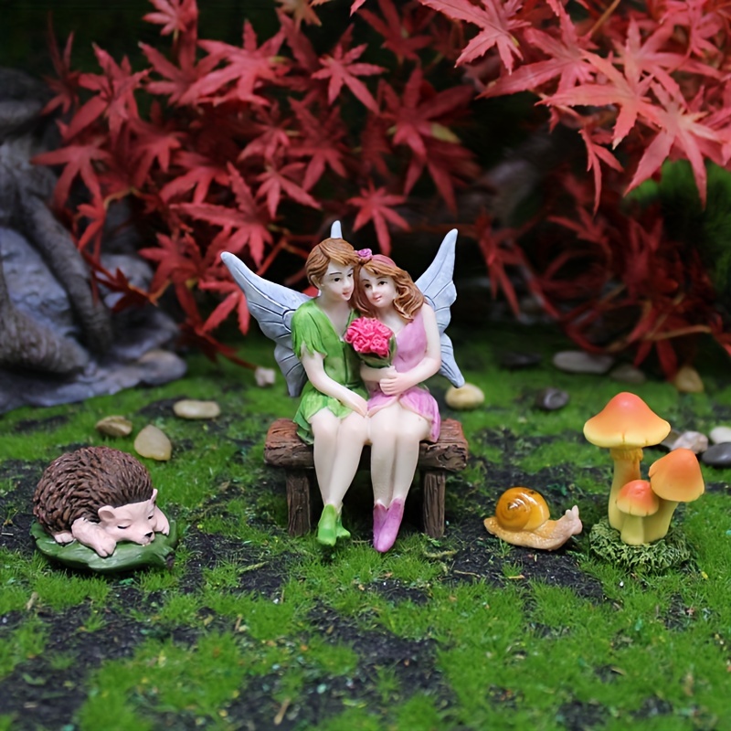 1pc Couple Flower Fairy Resin Statue DIY Kit for Patio, Lawn & Garden