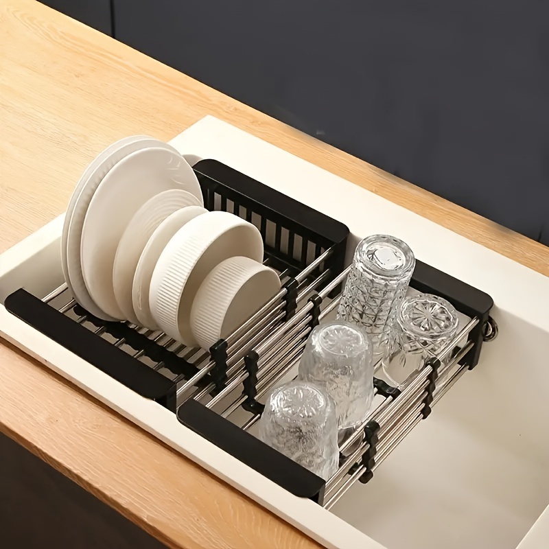 Escurridor de platos sobre el fregadero de 2 niveles, para todos los  fregaderos (24.8 a 35.4 pulgadas), estante de fregadero expandible de gran