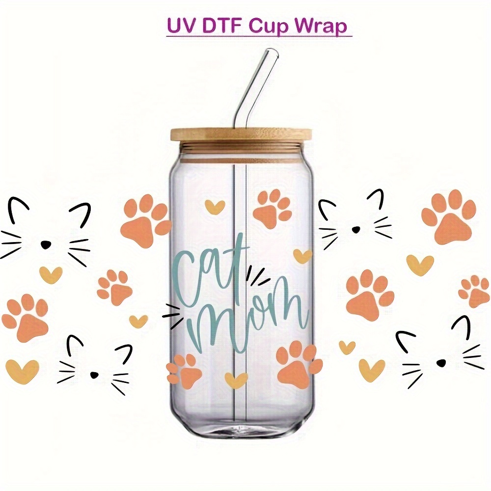 UV DTF Cup Wrap Transfer Stickers for Glass, 10 Sheet Floral Rub on Transfers for Crafting, UV DTF Transfer Waterproof Sticker for 16oz Libbey Glass