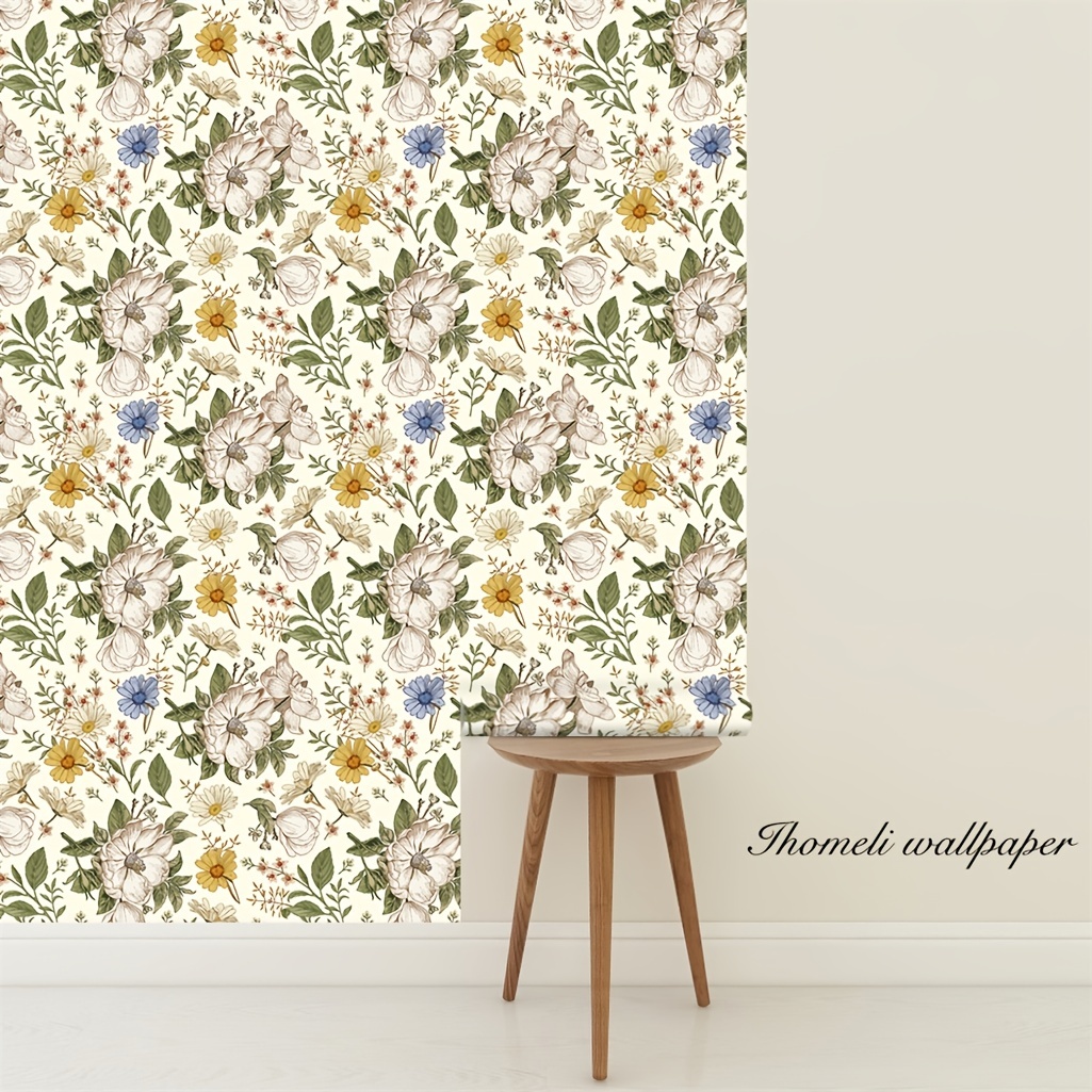 Retro Daisy White Flower Peel and Stick Wallpaper Yellow Floral Temporary  Wallpaper Self Adhesive Contact Paper Living Room Decor 