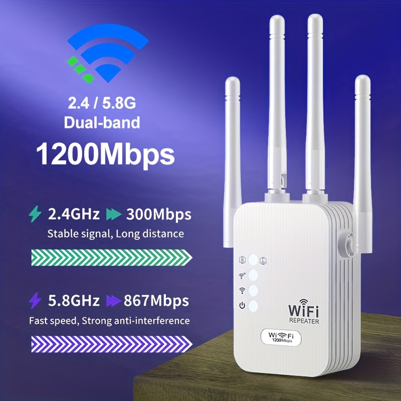 Extensor WiFi, amplificador WiFi de 1200 Mbps, WiFi de 2.4 y 5 GHz de banda  dual (8500 pies cuadrados), señal WiFi fuerte penetración, 35
