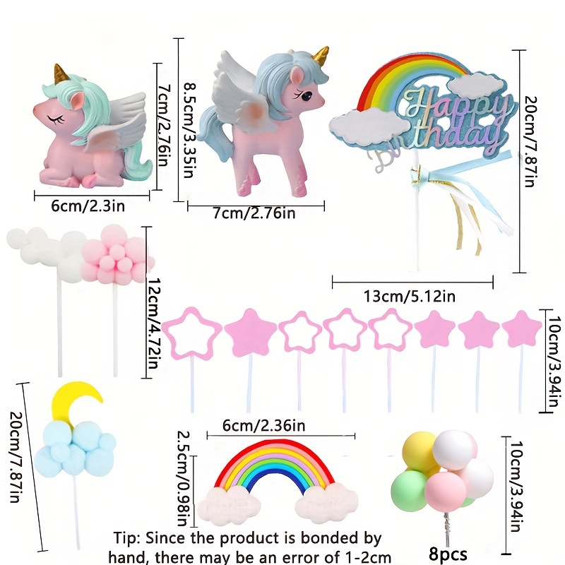 23 Pezzi, Unicorn Cake Topper (2 Sculture Di Unicorni Magici, 1 Arcobaleno,  1 Happy Birthday Banner, 2 Nuvole, 8 Palloncini, 8 Stelle, 1 Luna),  Decorazione Per Torte Per Feste Di Compleanno, Forniture