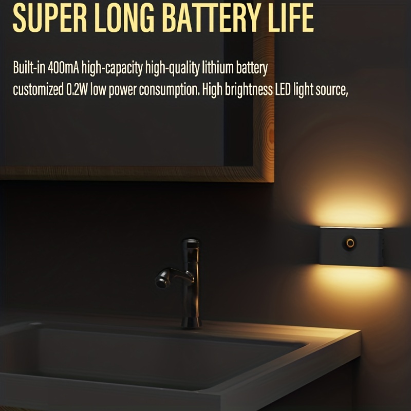 Smart Motion Sensor LED Night Light Battery Operated For Rooms Hallway  Pathway