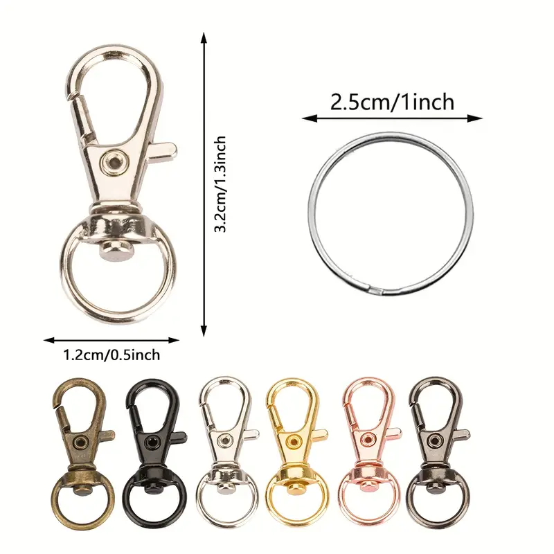 120pcs Set Swivel Lanyard Snap Hook With Key Rings Metal Keychain