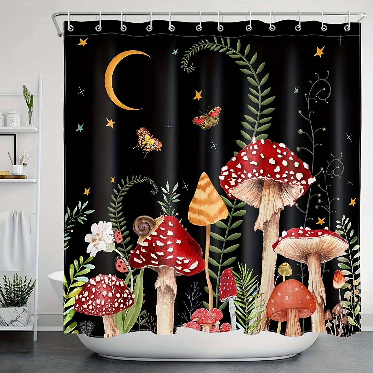 Mushroom Shower Curtain With 12 Hooks Waterproof Durable - Temu