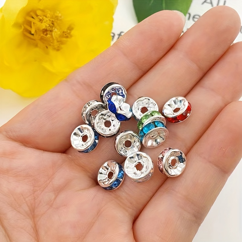 50Pcs/Lot 4/6/8mm Gold/Silver Color Rhinestone Rondelles Crystal Beads  Loose Spacer Beads for DIY Jewelry Making Accessories
