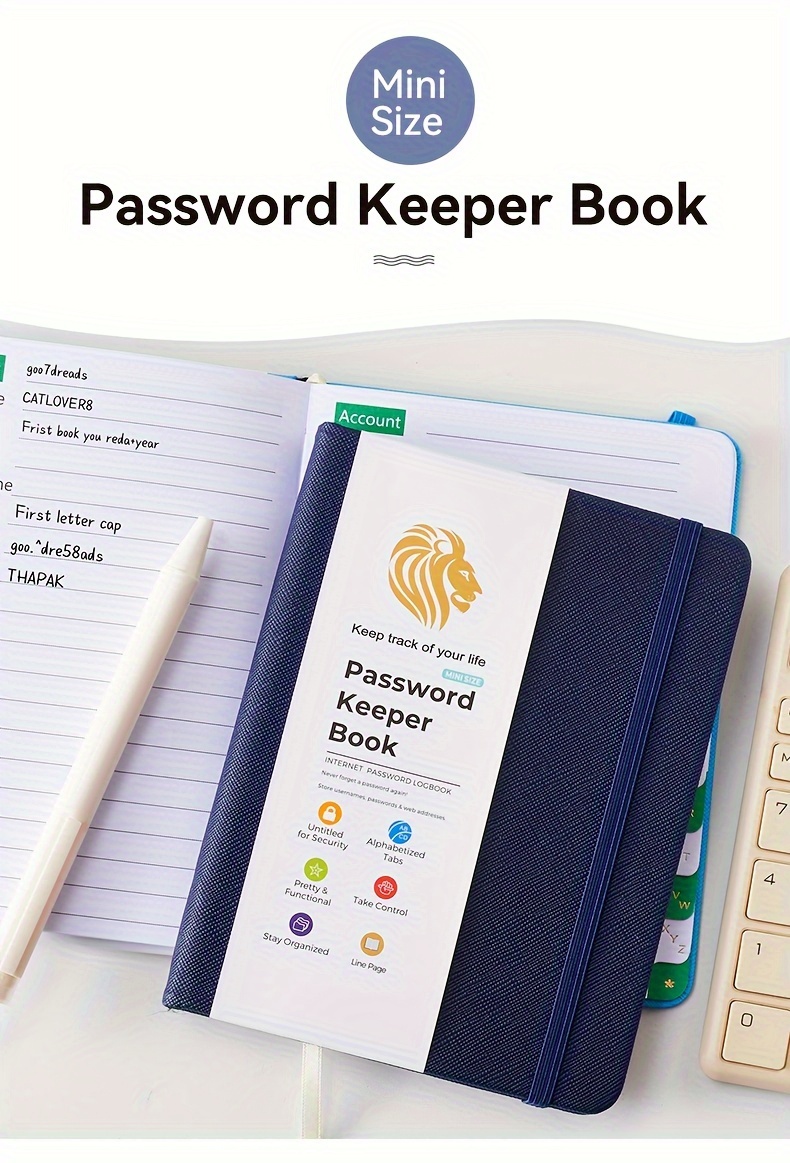 Password Book With Alphabetical A-Z Tabs.Pocket Size Password Keeper Book  For Internet Website Address Log In Detail. Hardcover Password Notebook Orga