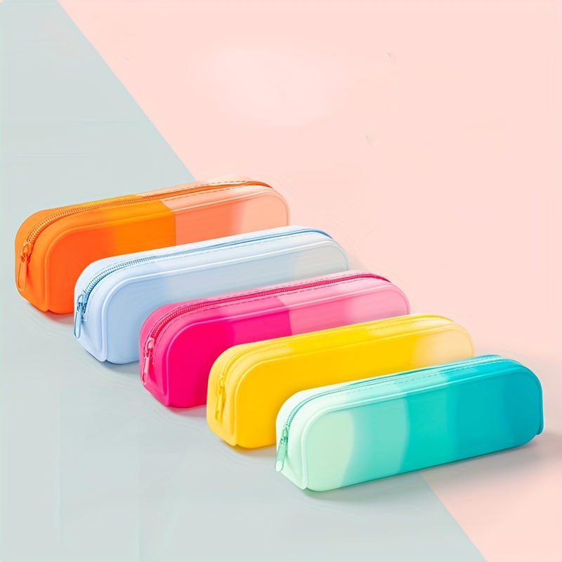 Pencil Case,Colorful Silicone Waterproof Pencil Pouch Aesthetic  Lightweight&Portable Pen Bag Stylish Small Office Supplies for Students  ,Boys and