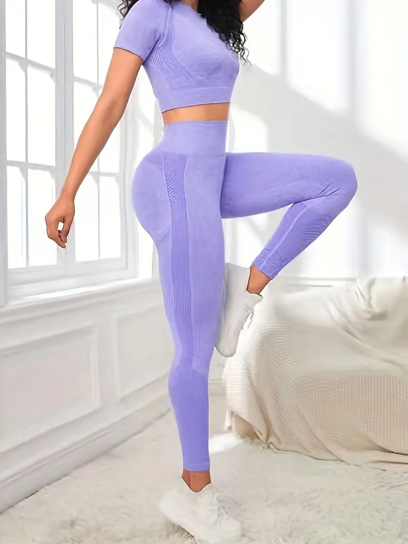 Yoga Workout Set Short Sleeve Crop Top High Stretch Running - Temu