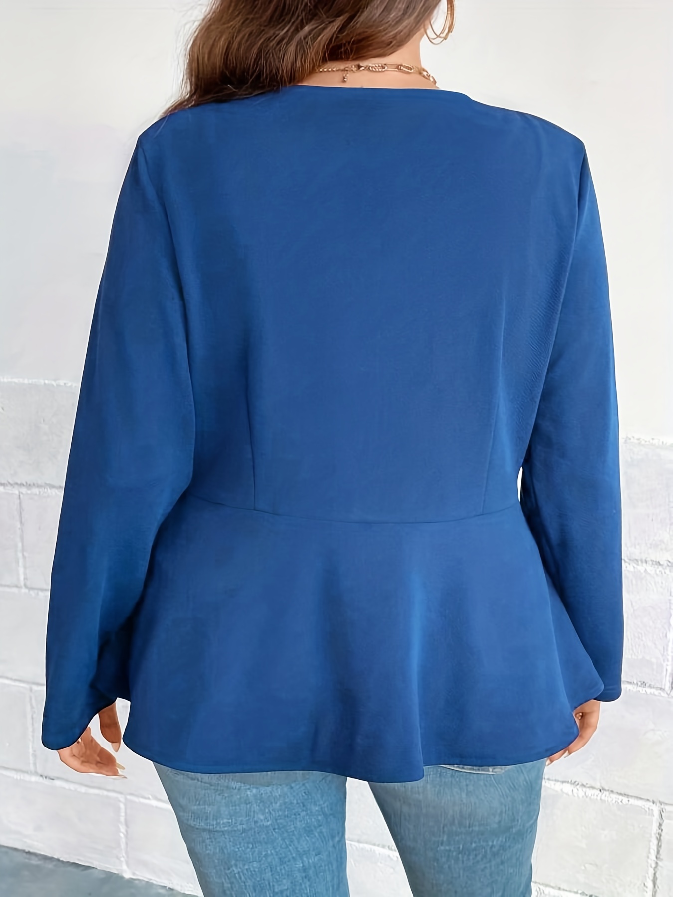 Chaqueta Casual Talla Grande Chaqueta Peplum Cuello Solapa - Temu