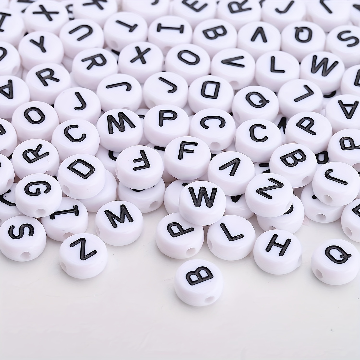 White Opaque 7mm Coin Alpha Beads - Black Number 2 (100pcs)