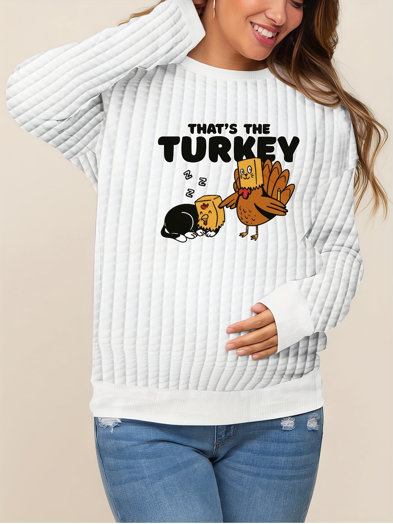 Sweaters For Women Women's Thanksgiving Print Long-sleeved Sweatshirt  Casual Blouse Pullover 